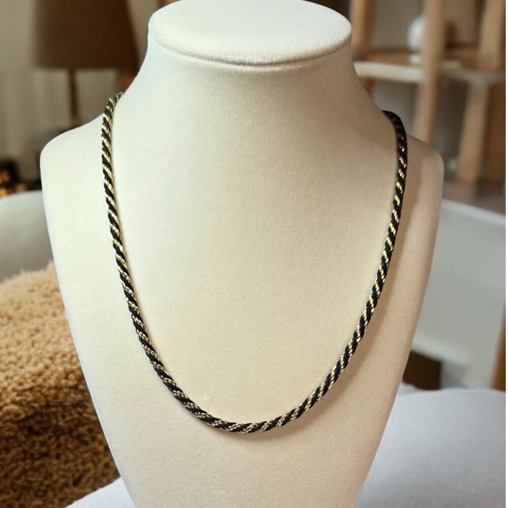 Trifari Gold Tone And Black Twist Rope Chain Vintage Necklace
